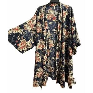 Pinkblush Floral Kimono Sleeve Top - Navy and Cream